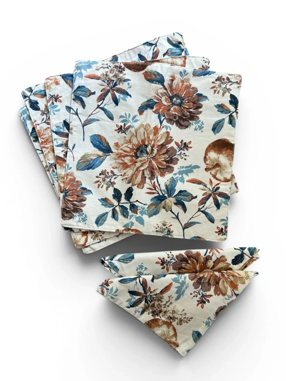 Envogue Floral Cotton placemats & Napkins in Teal, Brown & Rust